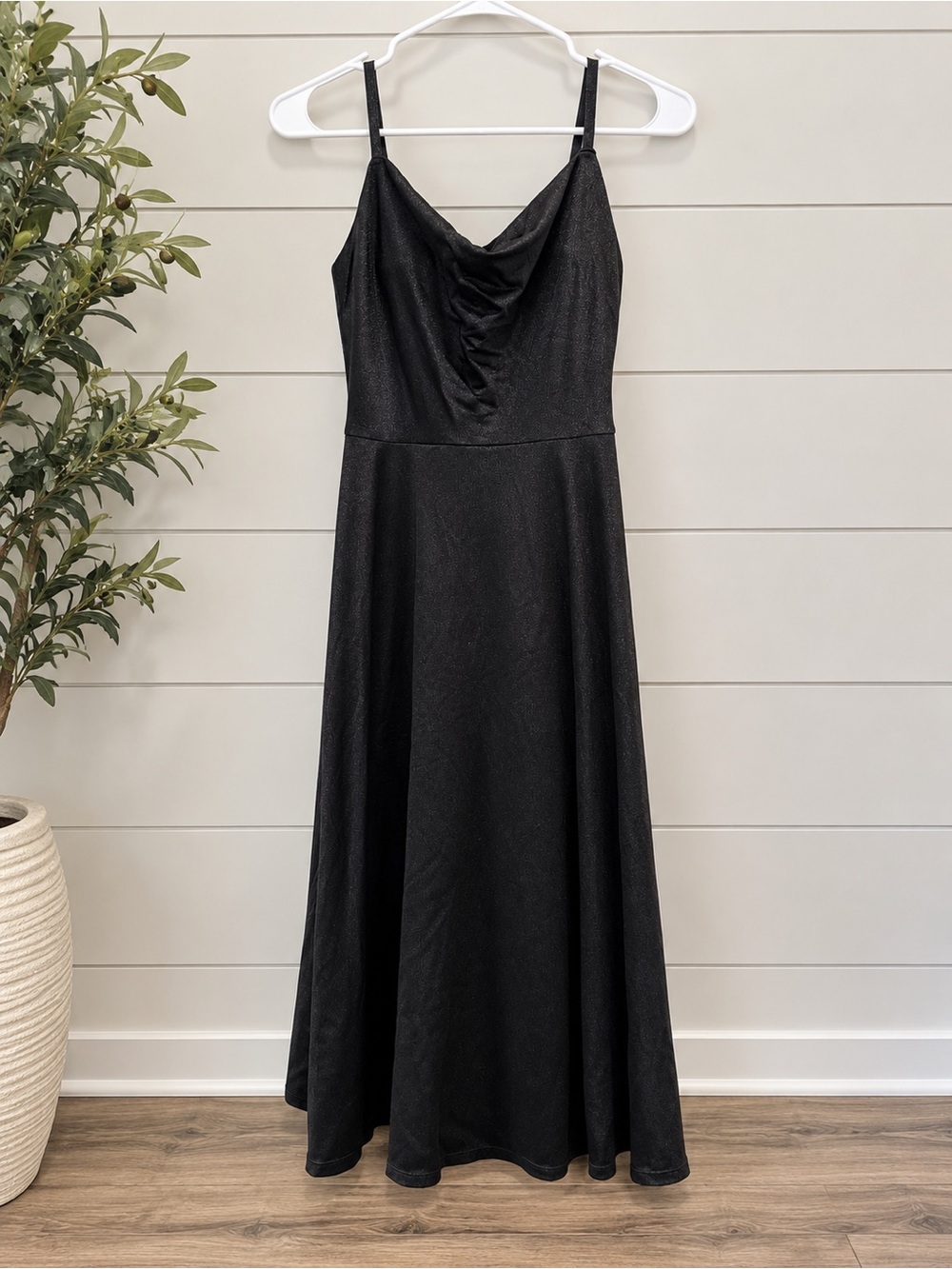 Black Slip Dress with Draped Cowl Neck - Picture 1 of 7